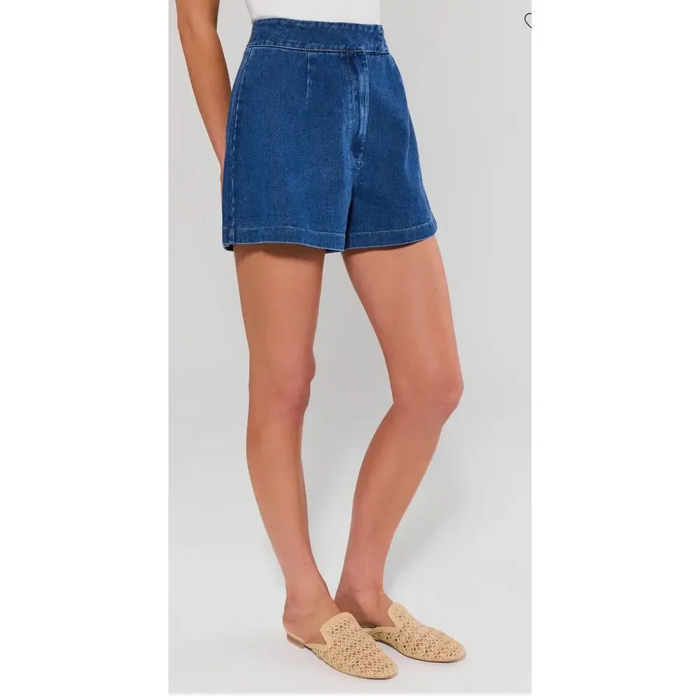 Avara Medium Wash Denim Tailored High Rise Shorts Womens Size Small New